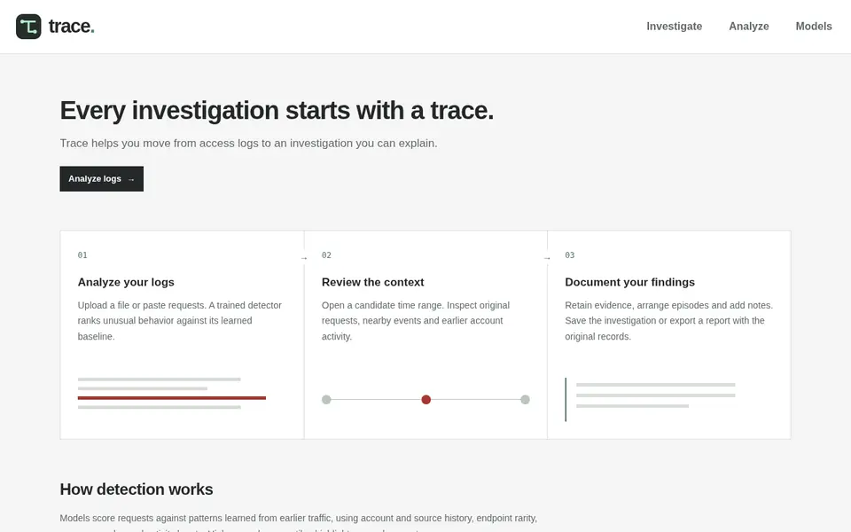 Trace landing page